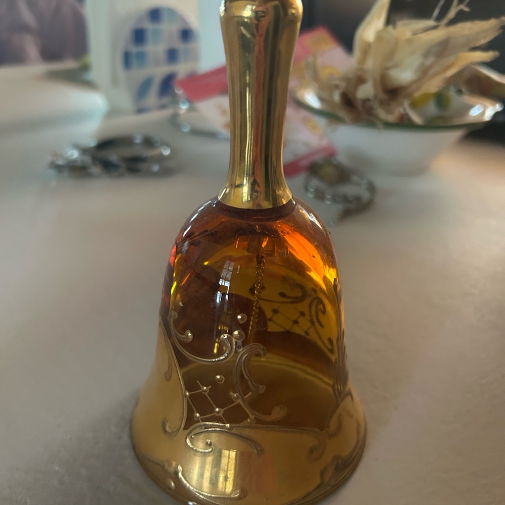 ANTIQUE MURANO Elegant Gold and Orange Decorative Glass Bell, BEAUTIFUL SHAPE - Picture 2 of 8